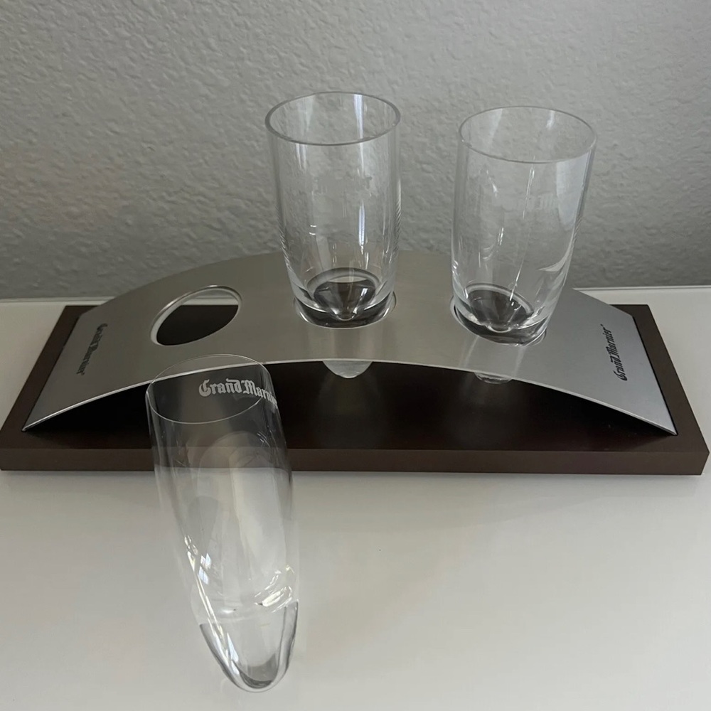 Le Vie Grand Mariner Set of 3 Shot Glasses with Holder 10-1/2”W x 3-3/4”D x 5”H